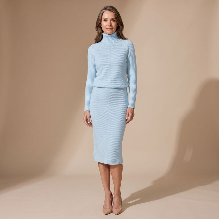 Charlotte Women's Turtleneck Sweater Knit Two-Piece with Midi Pencil Skirt - Elena Harper