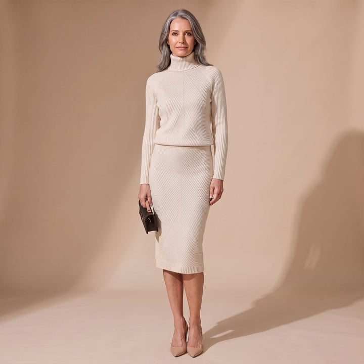 Charlotte Women's Turtleneck Sweater Knit Two-Piece with Midi Pencil Skirt, view 7 - Elena Harper