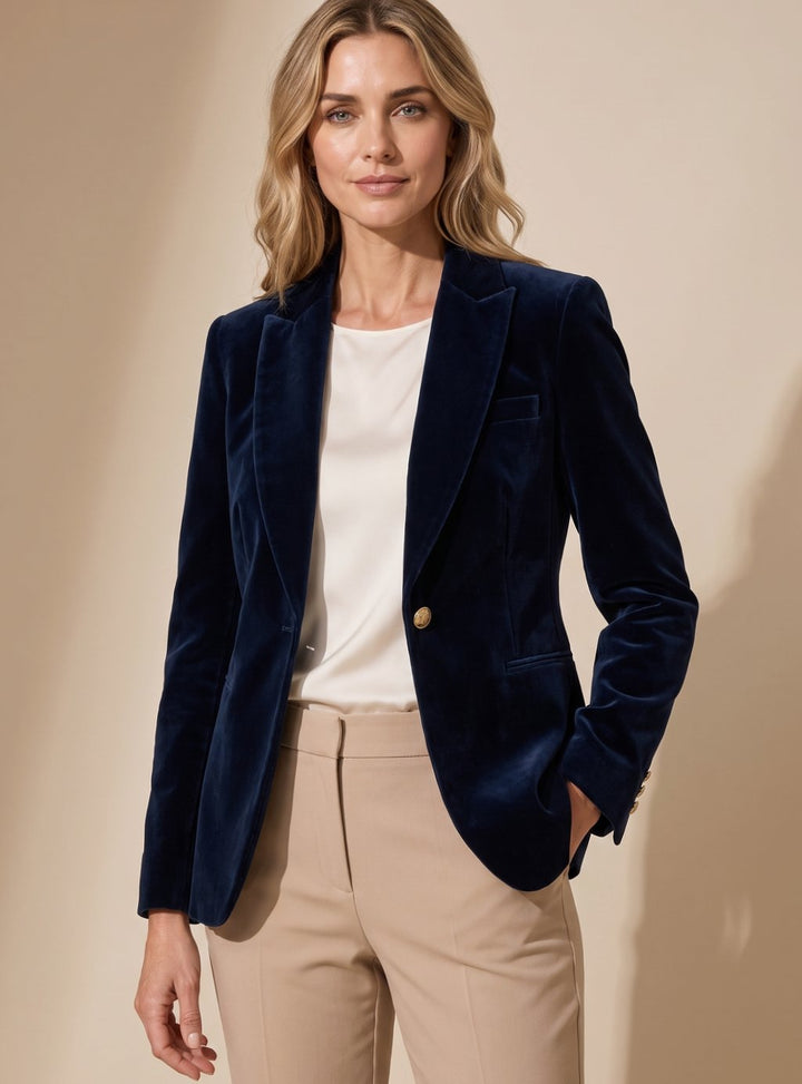 Elisabeth | Women's Velvet Blazer with Gold Buttons, Slim Fit