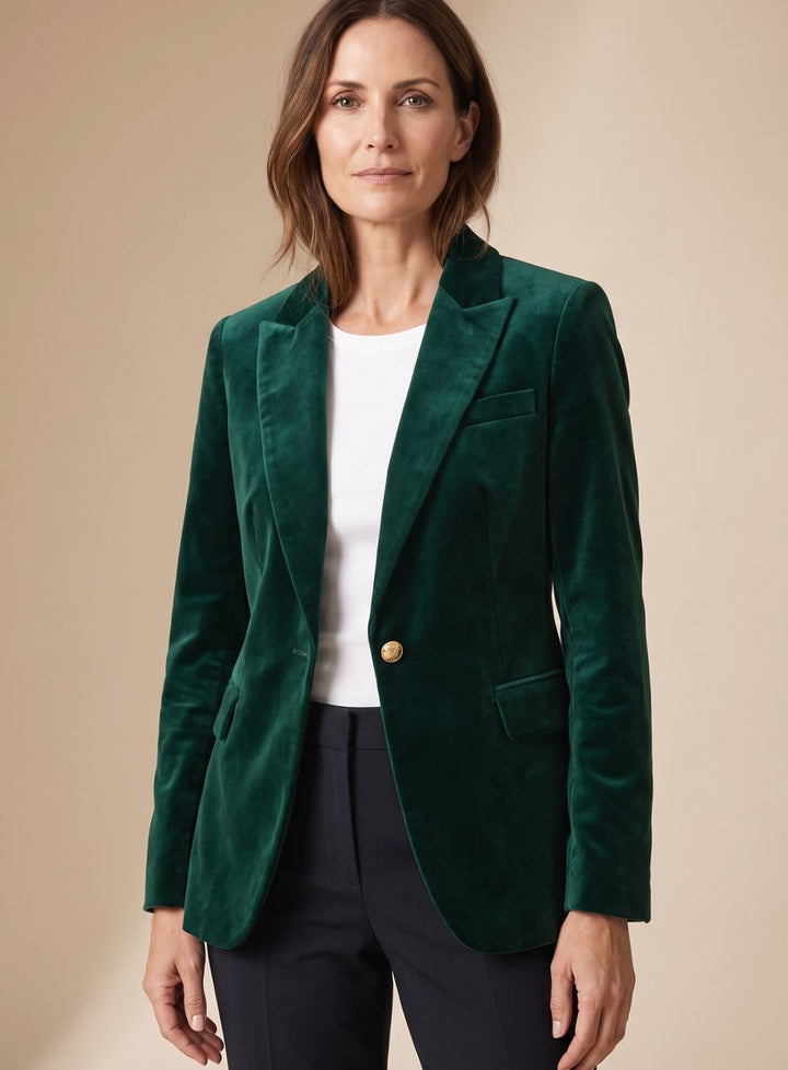 Elisabeth | Women's Velvet Blazer with Gold Buttons, Slim Fit