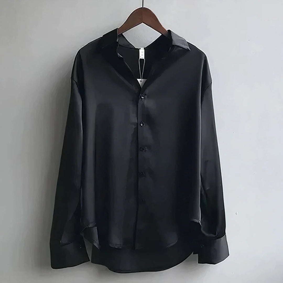 Mia | Women's Satin Long Sleeve Blouse with Button Placket