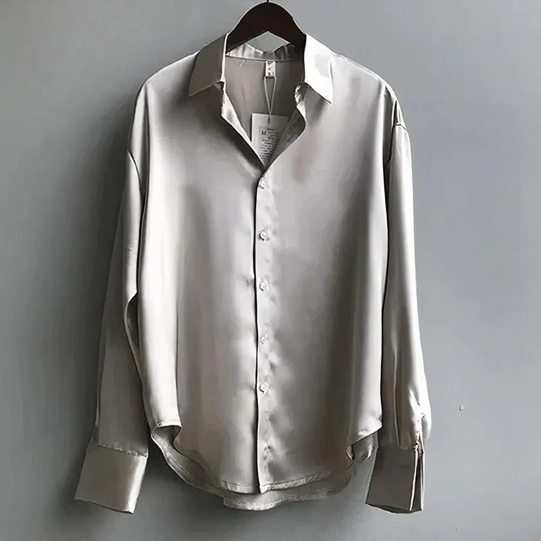 Mia | Women's Satin Long Sleeve Blouse with Button Placket