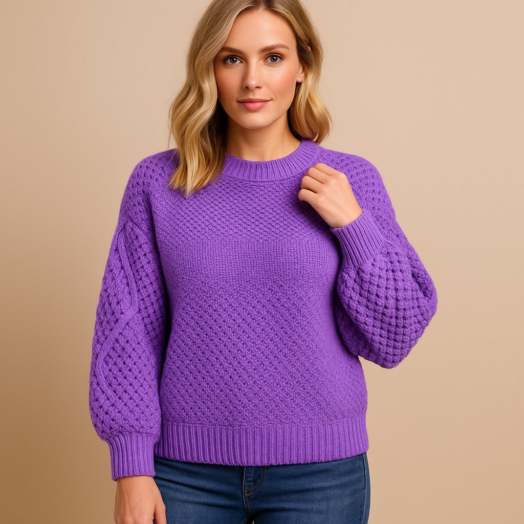 Elisabeth Women's Soft-Knit Cable Pattern Long Sleeve Sweater, view 5 - Elena Harper