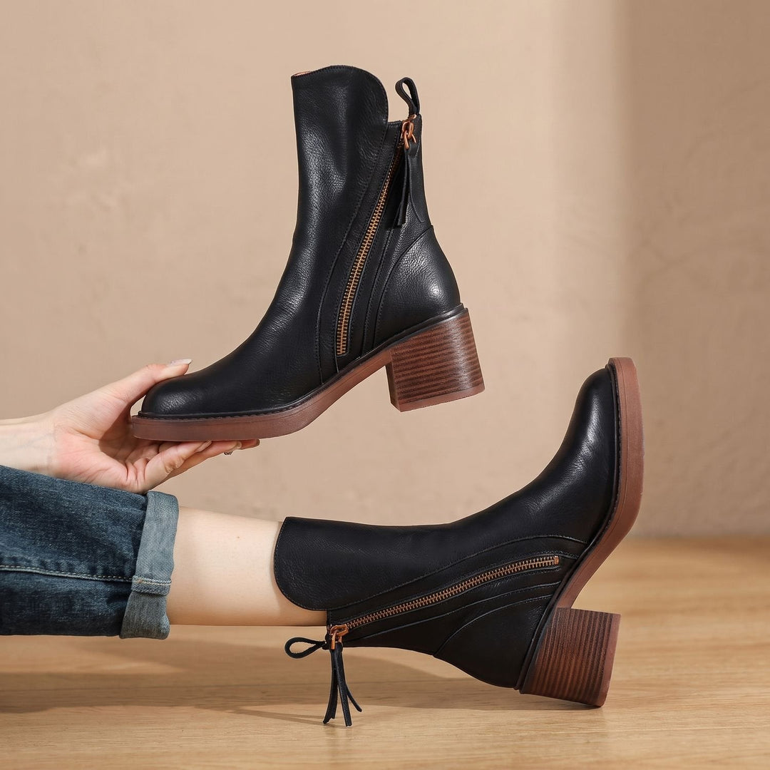 Greta | Women's Ankle Boots with Block Heel and Side Zipper