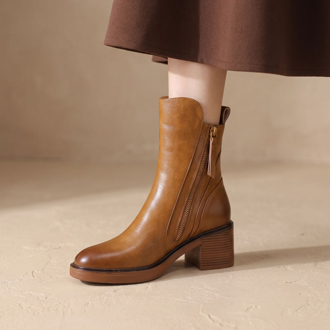Greta | Women's Ankle Boots with Block Heel and Side Zipper