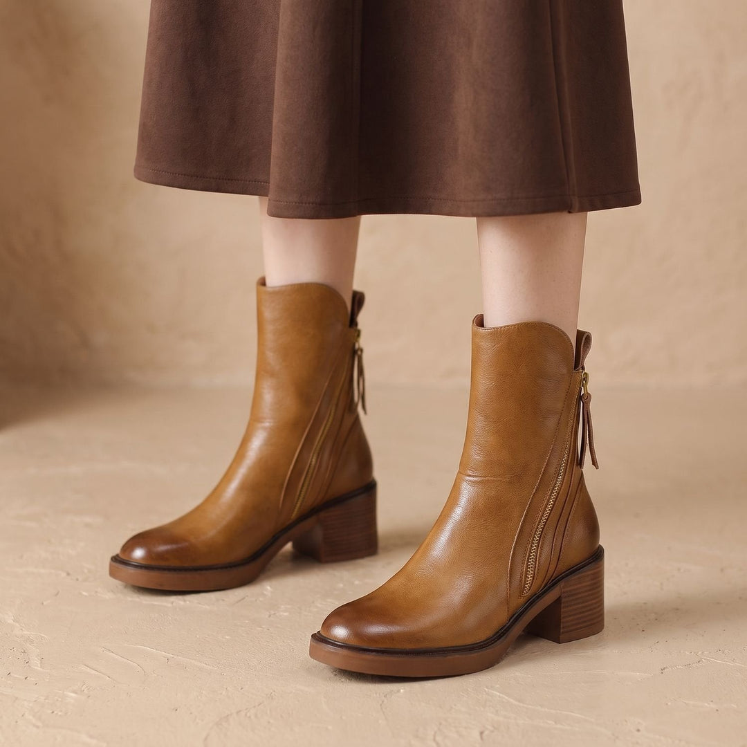 Greta | Women's Ankle Boots with Block Heel and Side Zipper