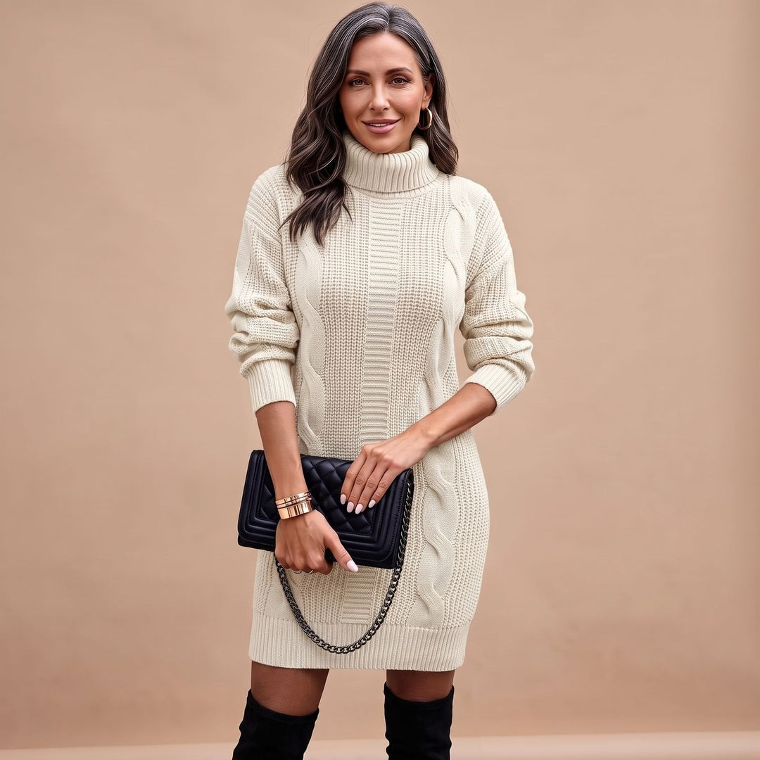 Elisabeth | Women's Knit Dress with Roll Neck Long Sleeve Midi
