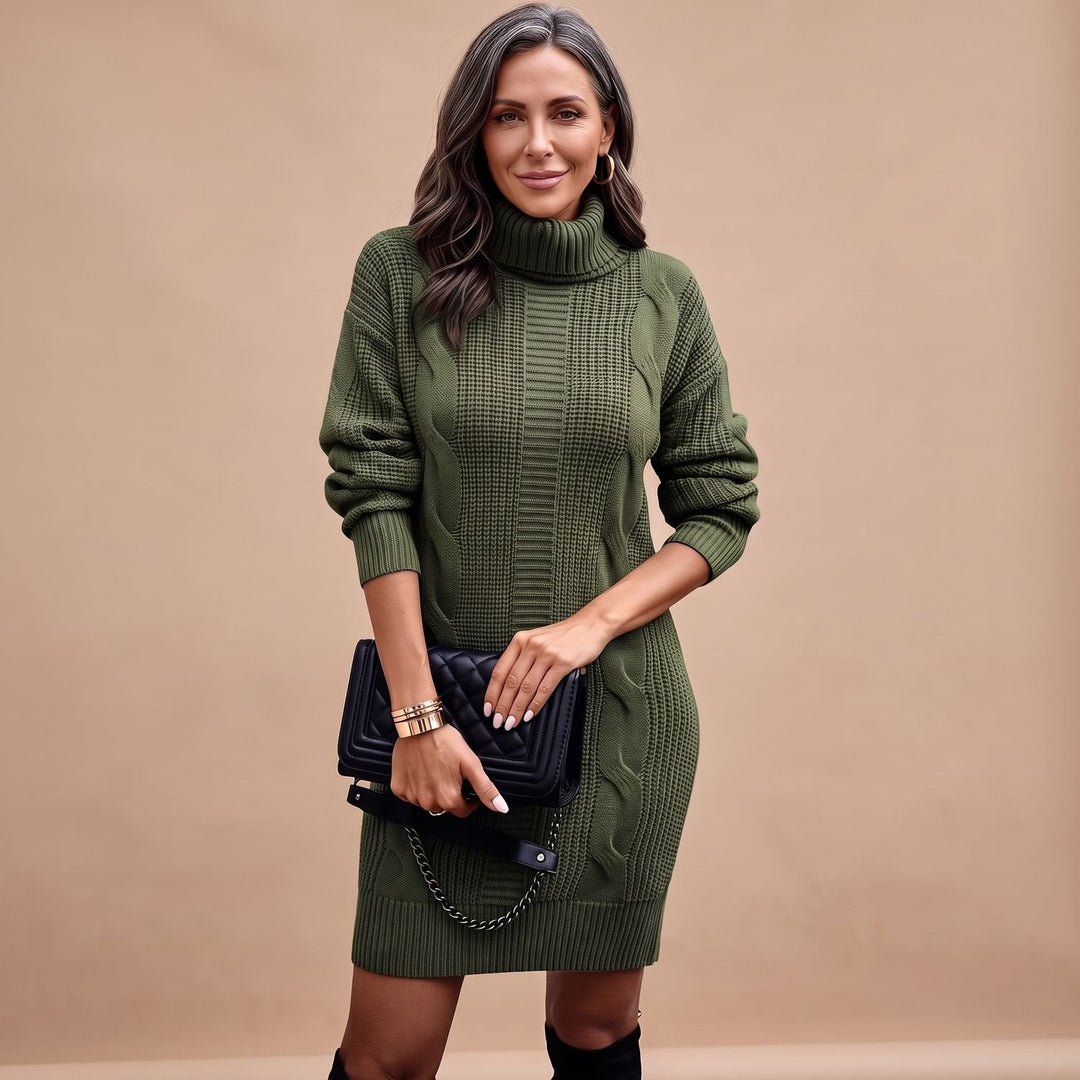 Elisabeth | Women's Knit Dress with Roll Neck Long Sleeve Midi