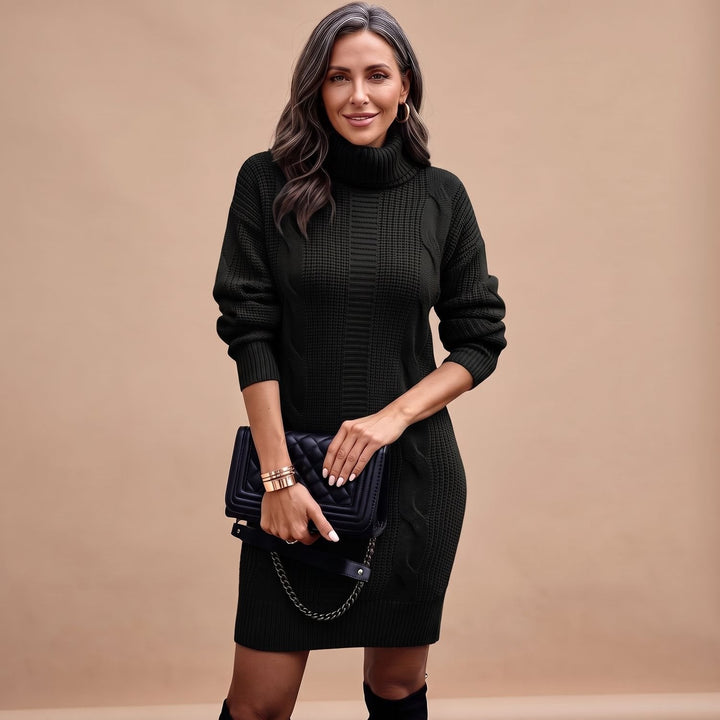 Elisabeth | Women's Knit Dress with Roll Neck Long Sleeve Midi
