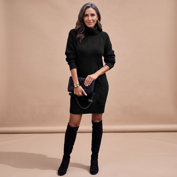 Elisabeth | Women's Knit Dress with Roll Neck Long Sleeve Midi