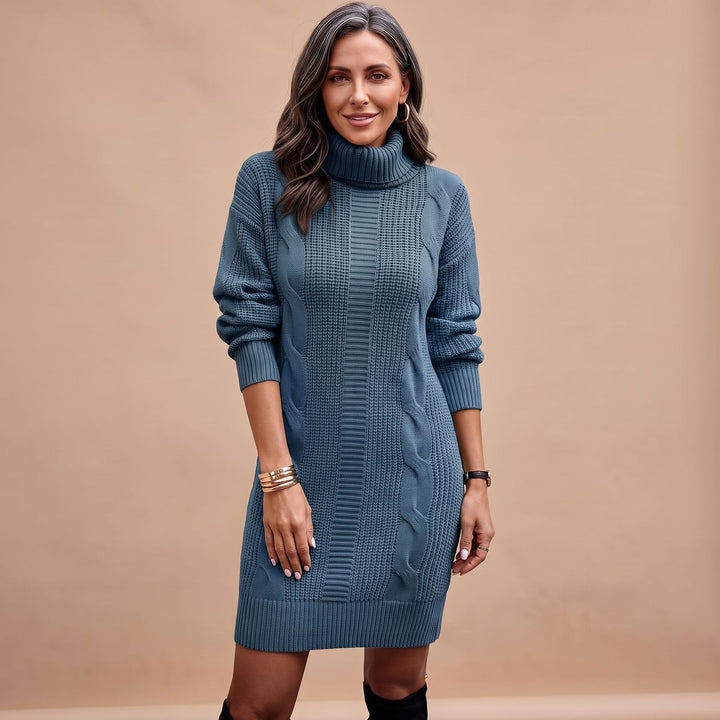 Elisabeth | Women's Knit Dress with Roll Neck Long Sleeve Midi