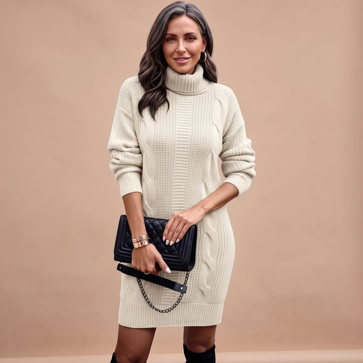 Elisabeth | Women's Knit Dress with Roll Neck Long Sleeve Midi