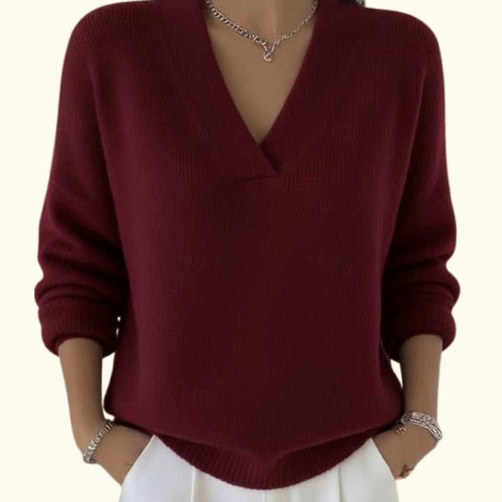 Hannah | Women's Knit Sweater V-Neck Loose Fit Long Sleeve