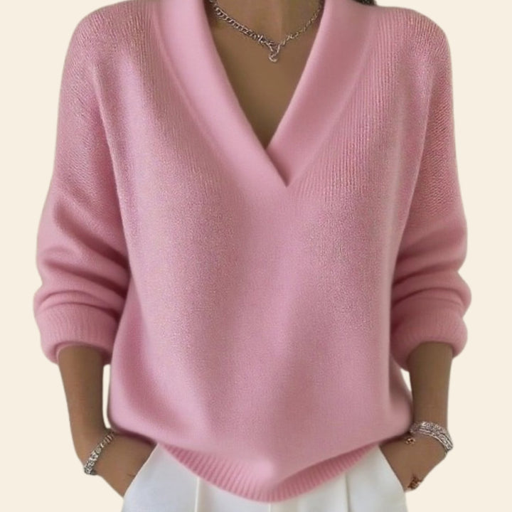 Hannah | Women's Knit Sweater V-Neck Loose Fit Long Sleeve