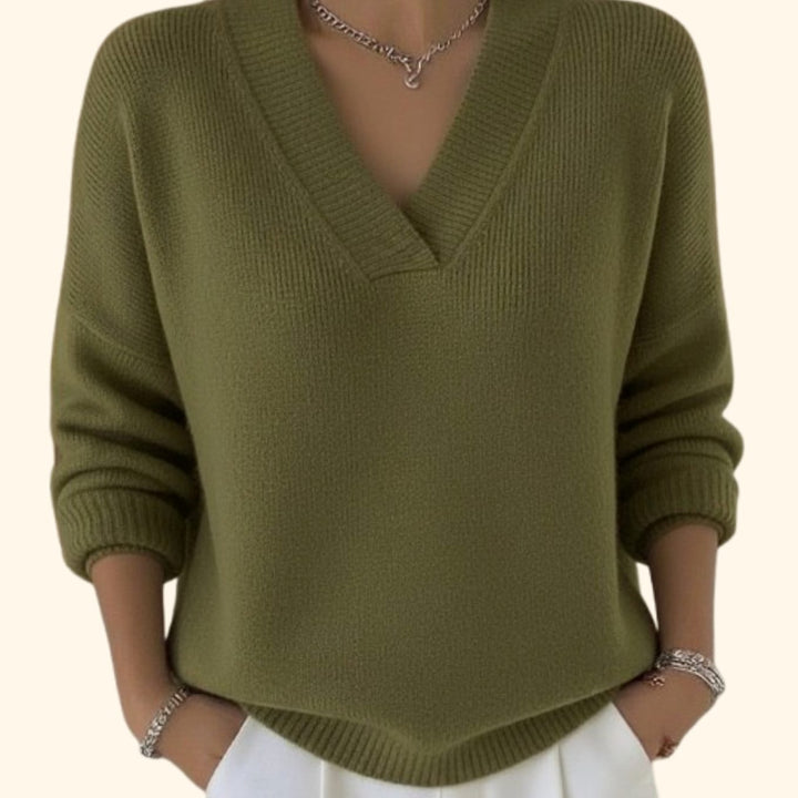 Hannah | Women's Knit Sweater V-Neck Loose Fit Long Sleeve