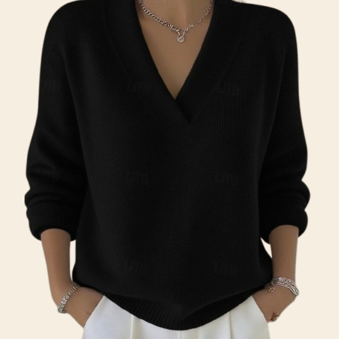 Hannah | Women's Knit Sweater V-Neck Loose Fit Long Sleeve
