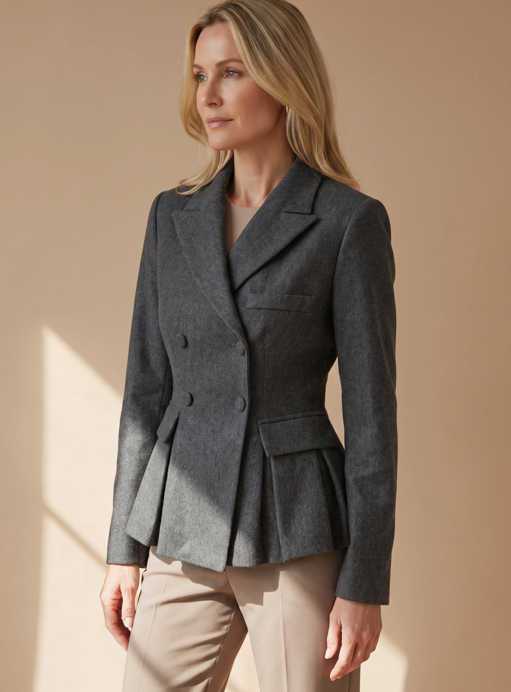 Greta | Women's Tailored Peplum Blazer Double-Breasted Long Sleeve