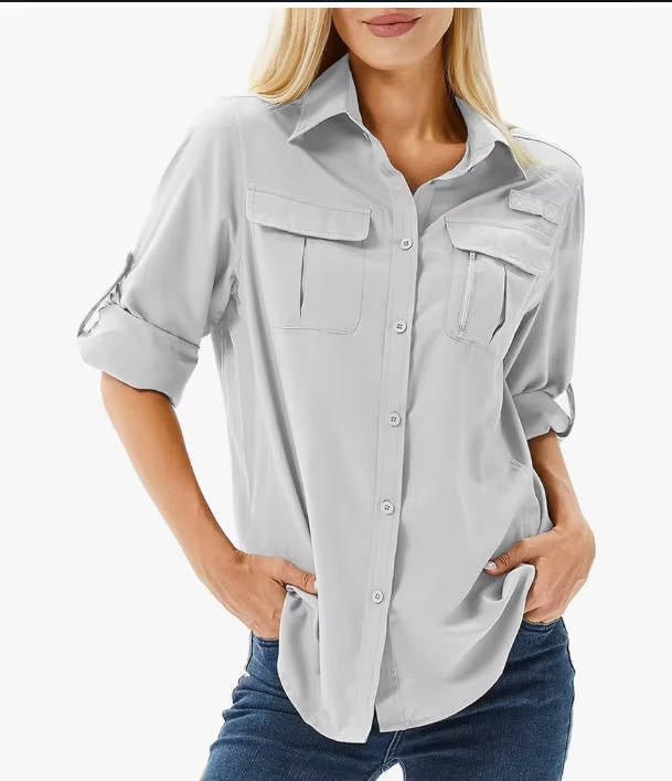 Sophie | Women's UPF 50 Long Sleeve Hiking Blouse Safari Shirt with Roll-Up Sleeves