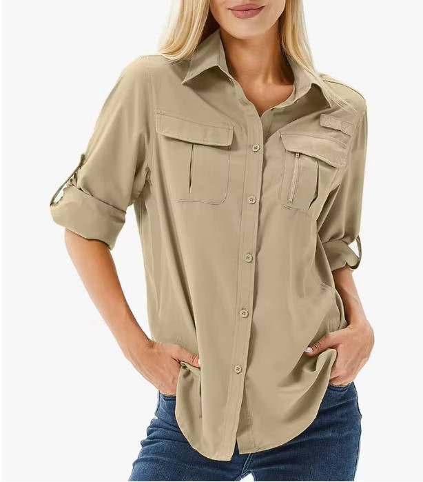 Sophie | Women's UPF 50 Long Sleeve Hiking Blouse Safari Shirt with Roll-Up Sleeves