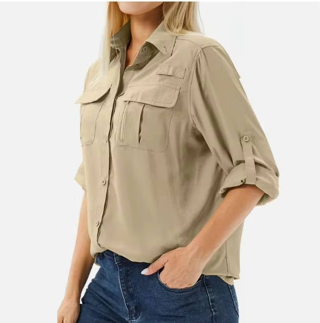 Sophie | Women's UPF 50 Long Sleeve Hiking Blouse Safari Shirt with Roll-Up Sleeves