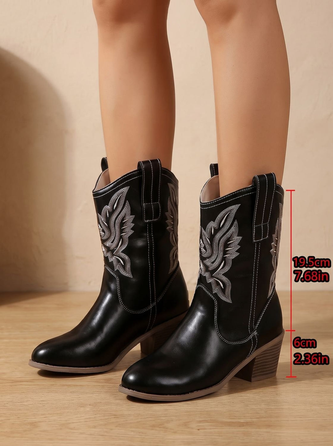 Amélie - Chic Embroidered Cowboy Boots with Heel