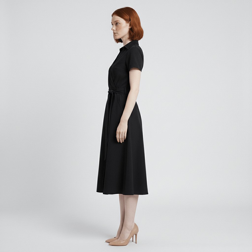 Sophie | Women's Wrap Midi Dress with V-Neck, Waist Belt, Side Pockets