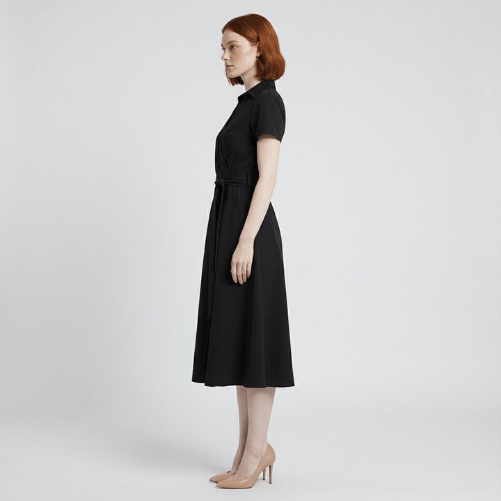 Sophie | Women's Wrap Midi Dress with V-Neck, Waist Belt, Side Pockets