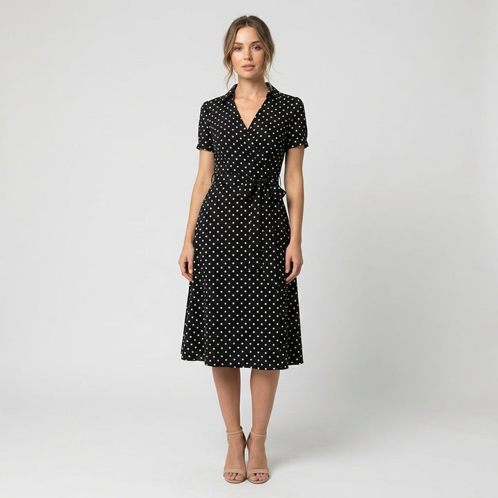 Sophie | Women's Wrap Midi Dress with V-Neck, Waist Belt, Side Pockets