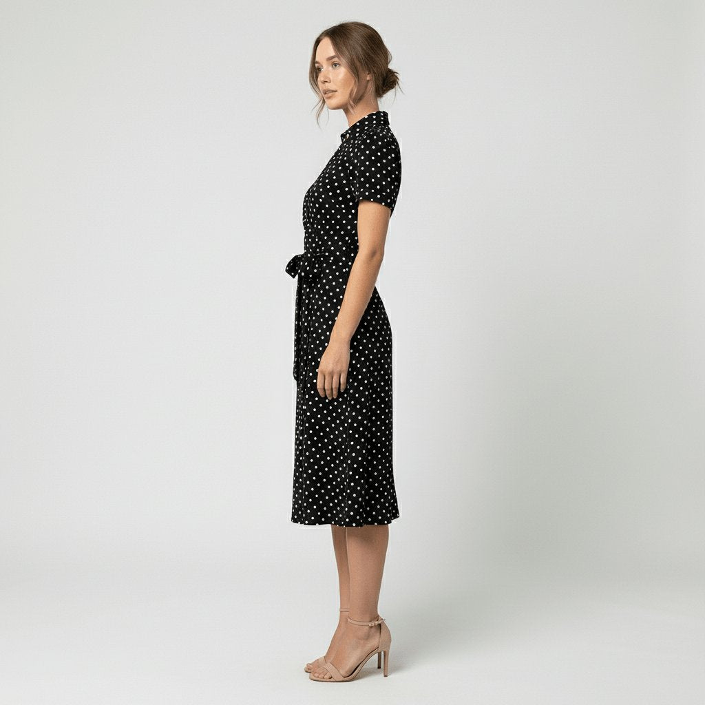 Sophie | Women's Wrap Midi Dress with V-Neck, Waist Belt, Side Pockets