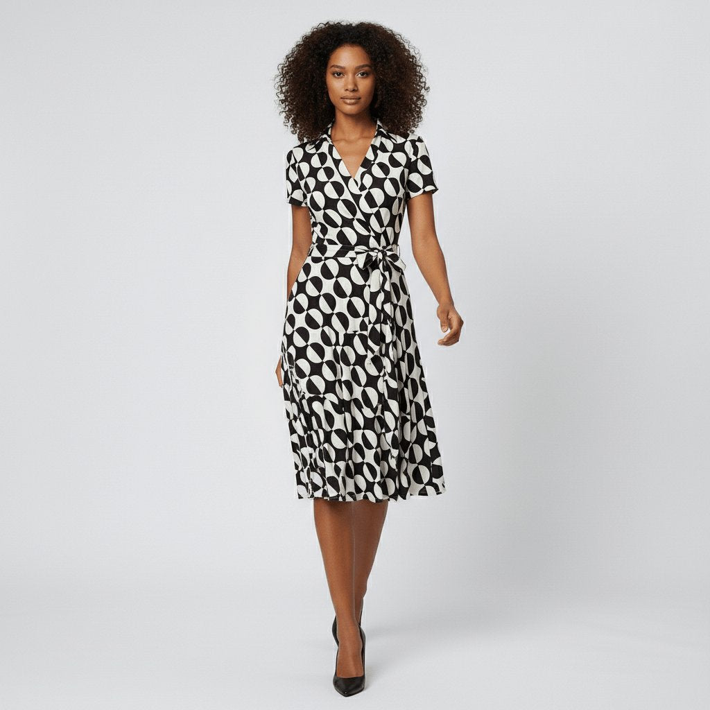 Sophie | Women's Wrap Midi Dress with V-Neck, Waist Belt, Side Pockets