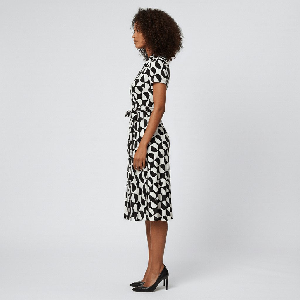 Sophie | Women's Wrap Midi Dress with V-Neck, Waist Belt, Side Pockets