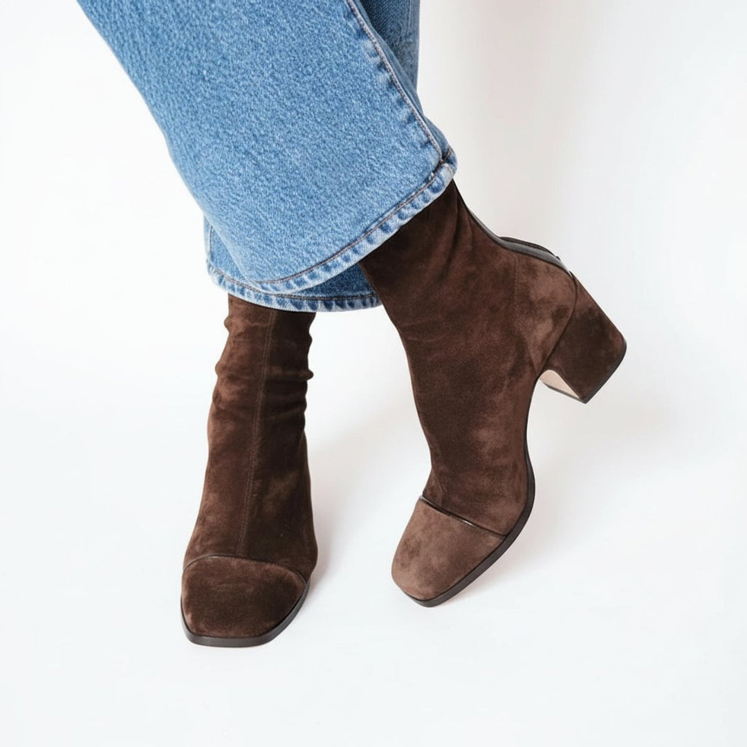 Charlotte | Women's Suede Ankle Boots with Block Heel and Square Toe
