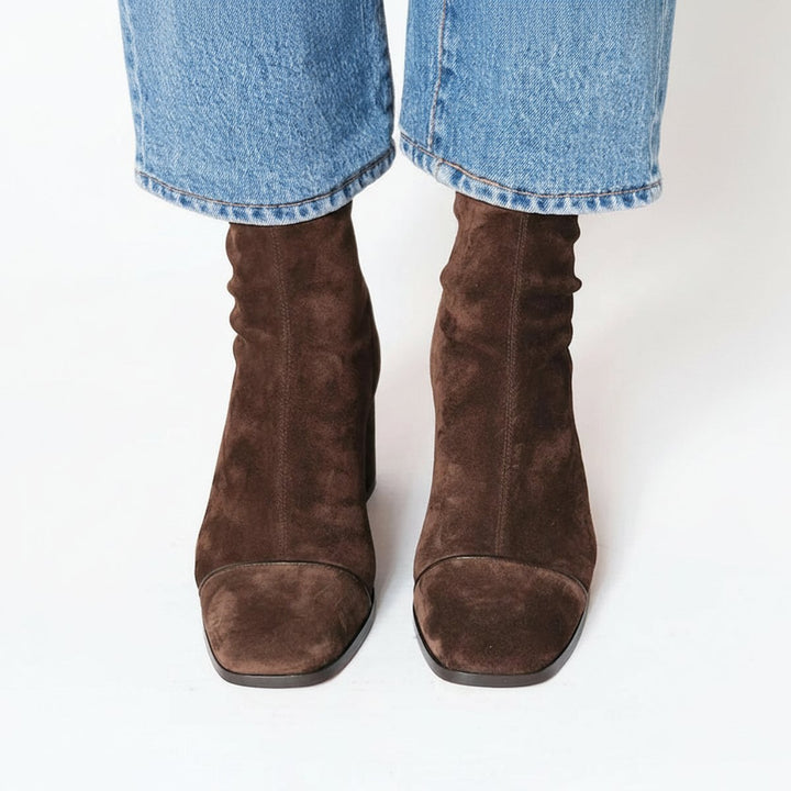 Charlotte | Women's Suede Ankle Boots with Block Heel and Square Toe