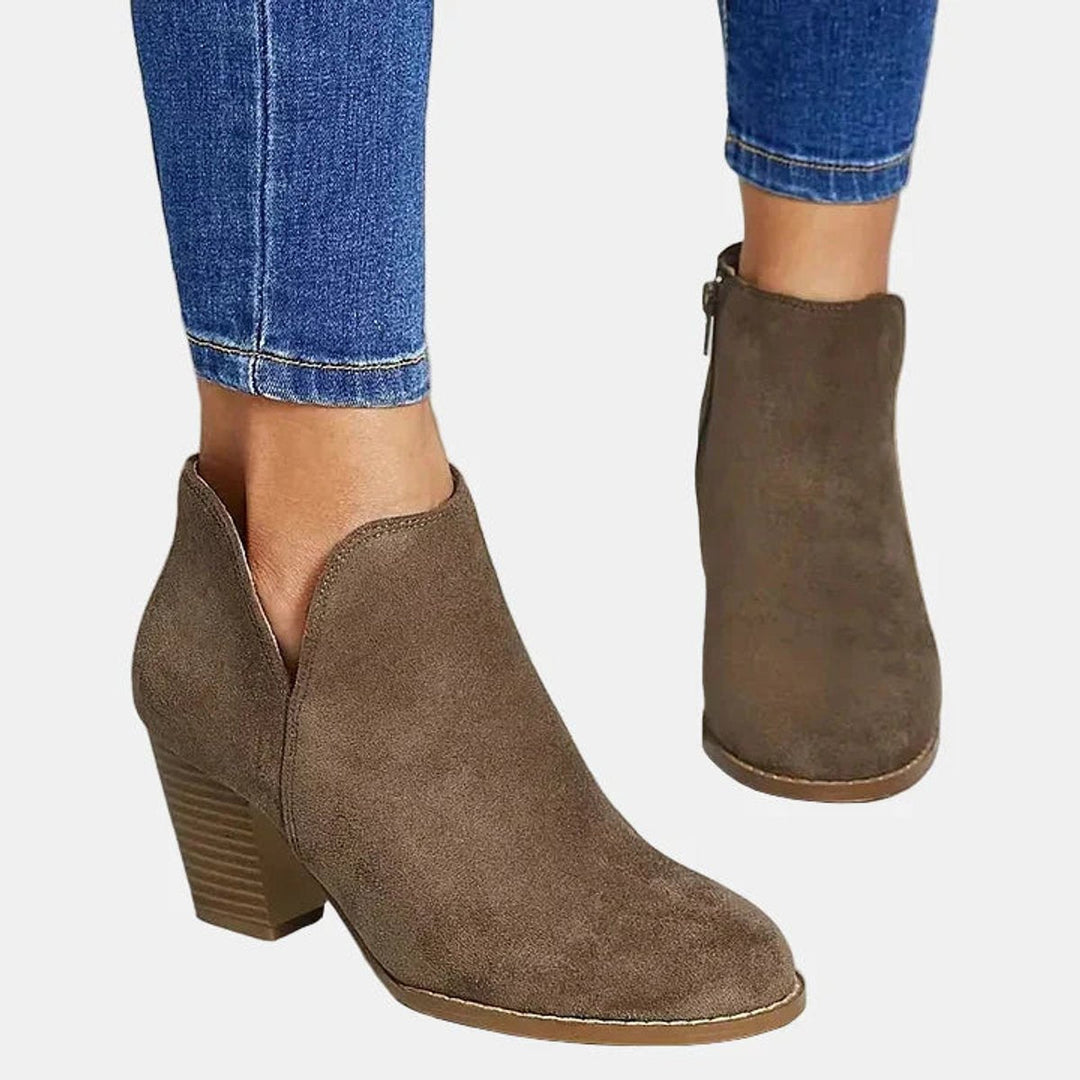 Emilia | Women's Suede Block Heel Ankle Boots with Zipper
