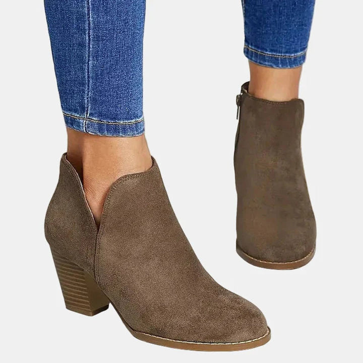 Emilia | Women's Suede Block Heel Ankle Boots with Zipper