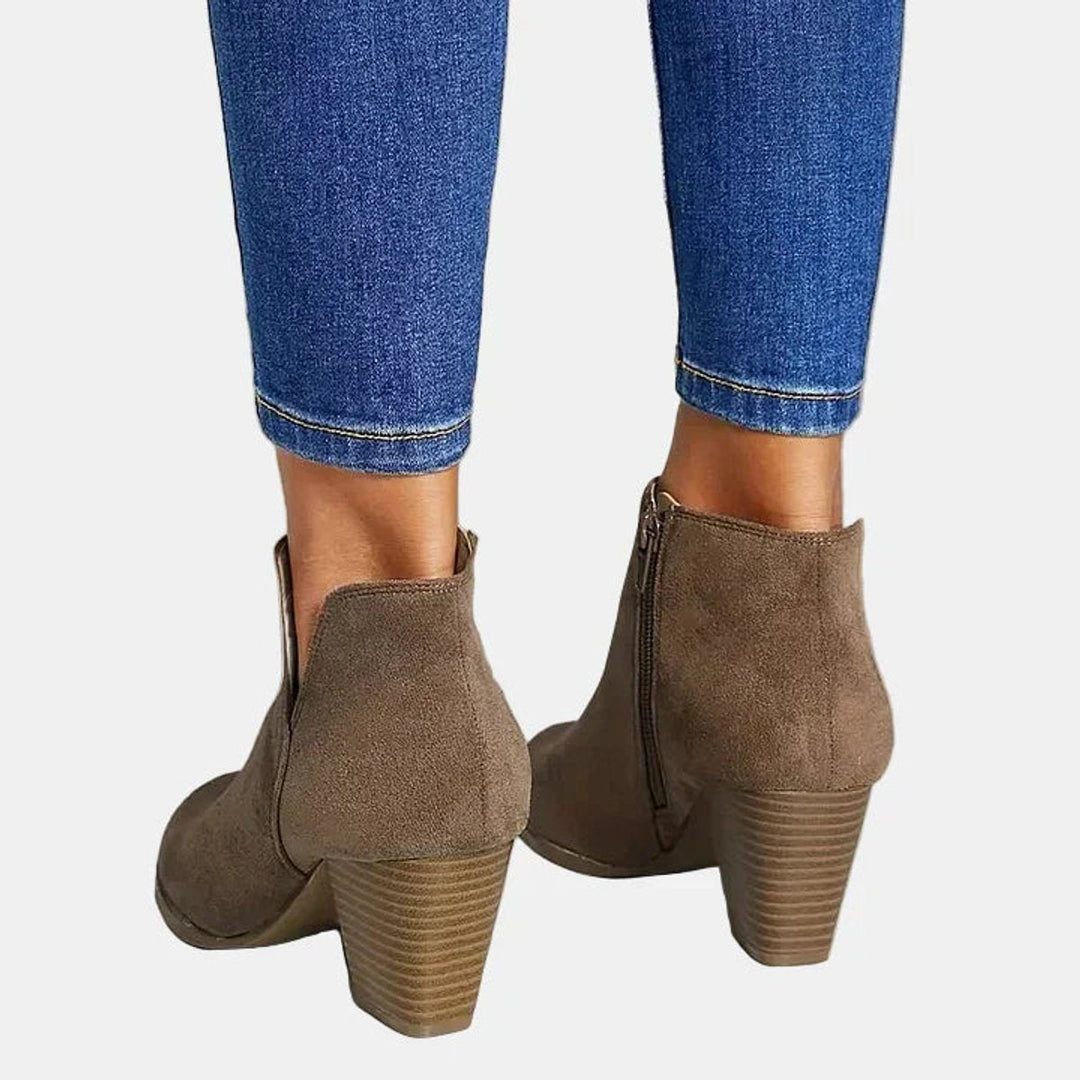 Emilia | Women's Suede Block Heel Ankle Boots with Zipper