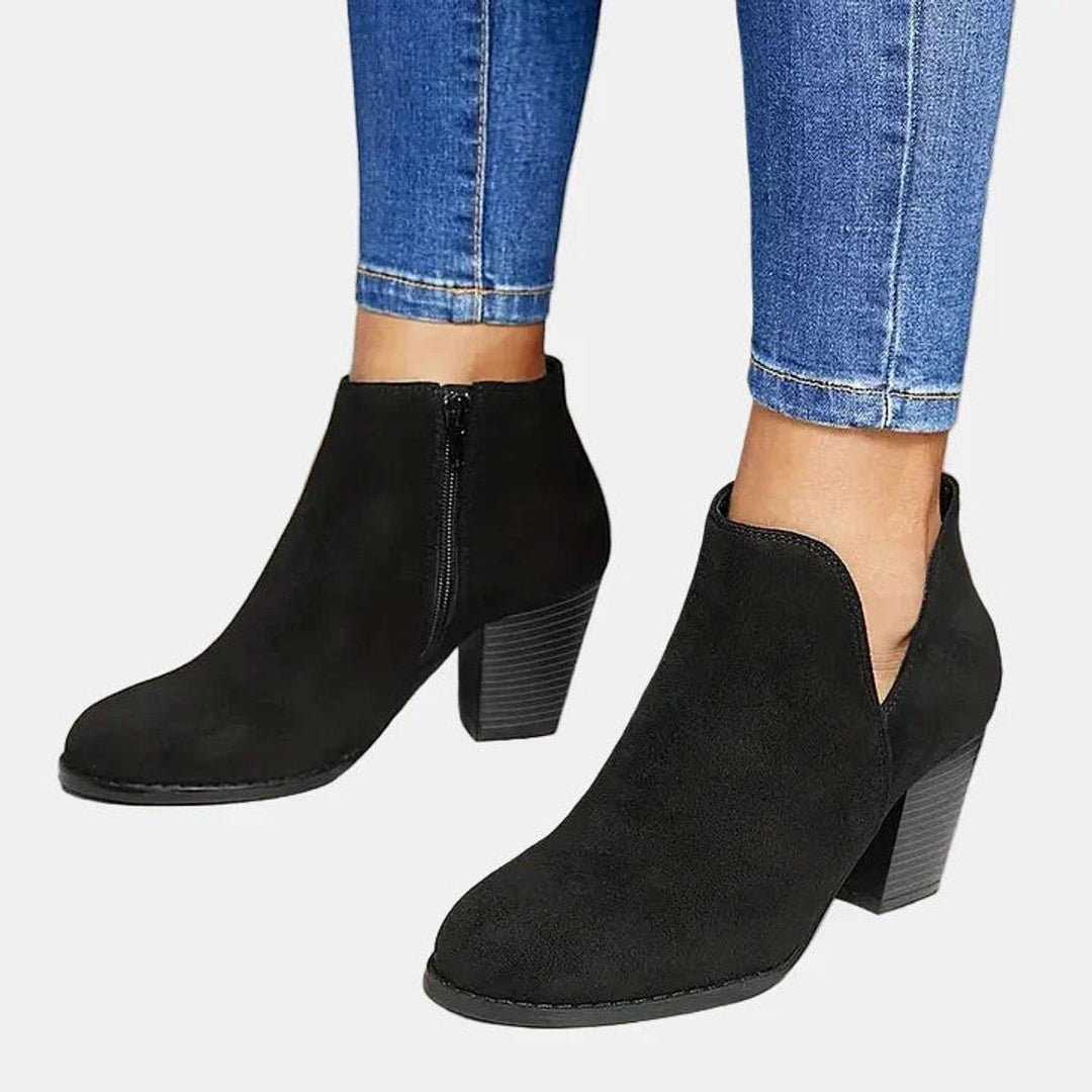 Emilia | Women's Suede Block Heel Ankle Boots with Zipper