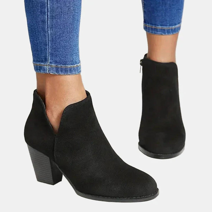 Emilia | Women's Suede Block Heel Ankle Boots with Zipper