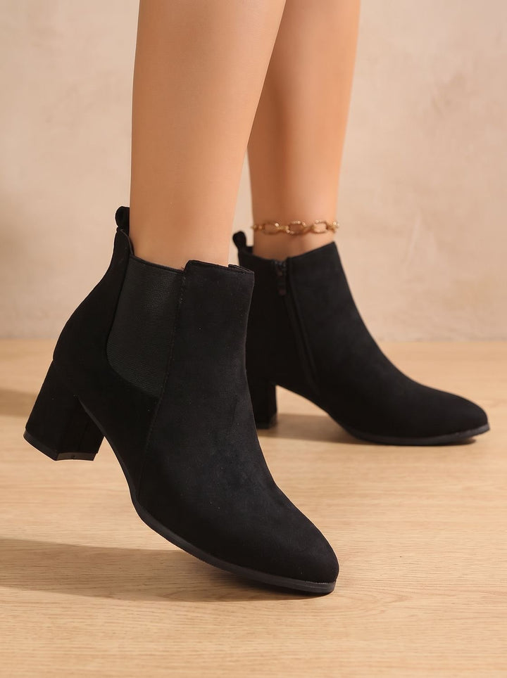 Elisabeth | Women's Suede Ankle Boots with Block Heel and Side Zipper