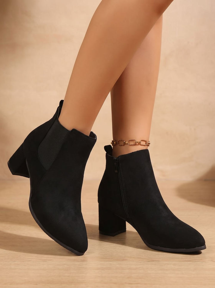 Elisabeth | Women's Suede Ankle Boots with Block Heel and Side Zipper