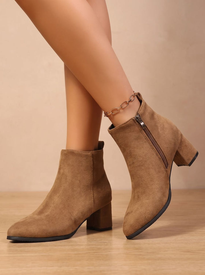 Elisabeth | Women's Suede Ankle Boots with Block Heel and Side Zipper