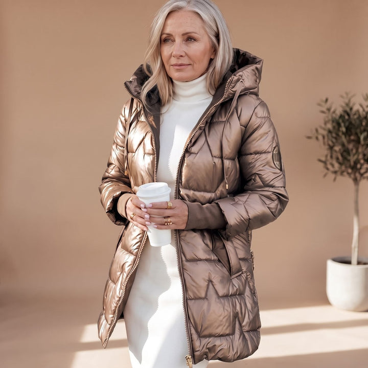 Charlotte | Women's Winter Jacket Quilted Midi Puffer Jacket with Hood