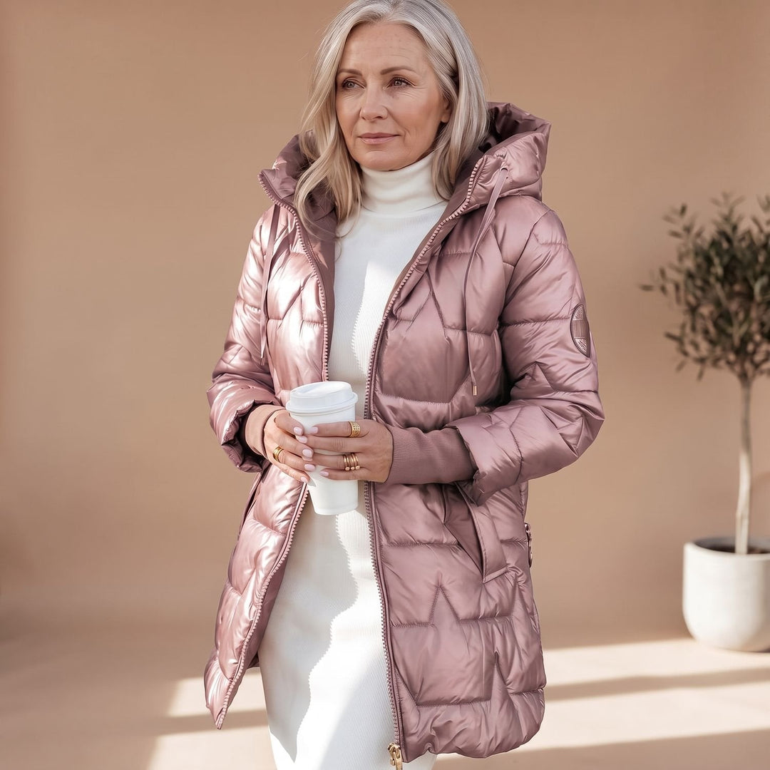 Charlotte | Women's Winter Jacket Quilted Midi Puffer Jacket with Hood