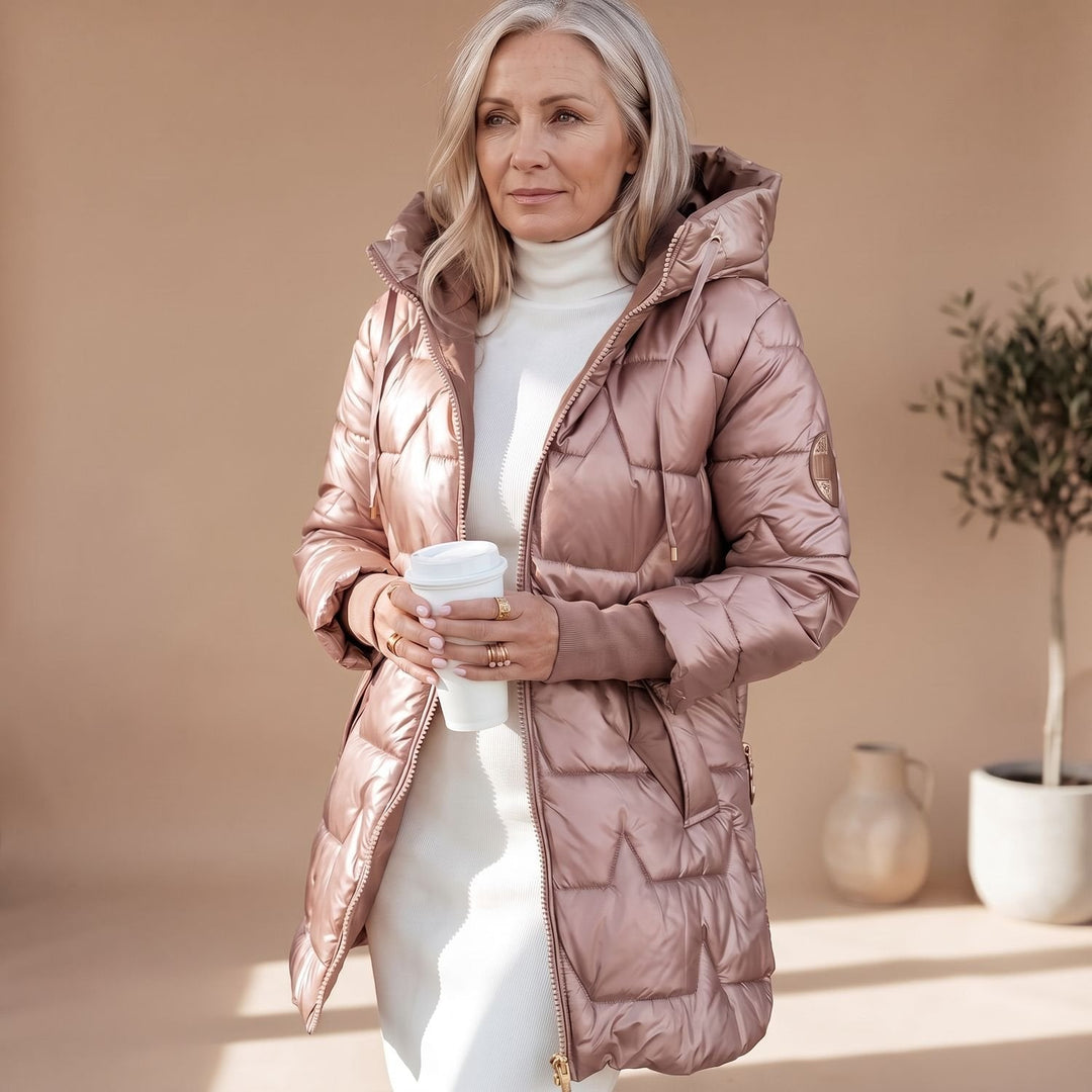 Charlotte | Women's Winter Jacket Quilted Midi Puffer Jacket with Hood