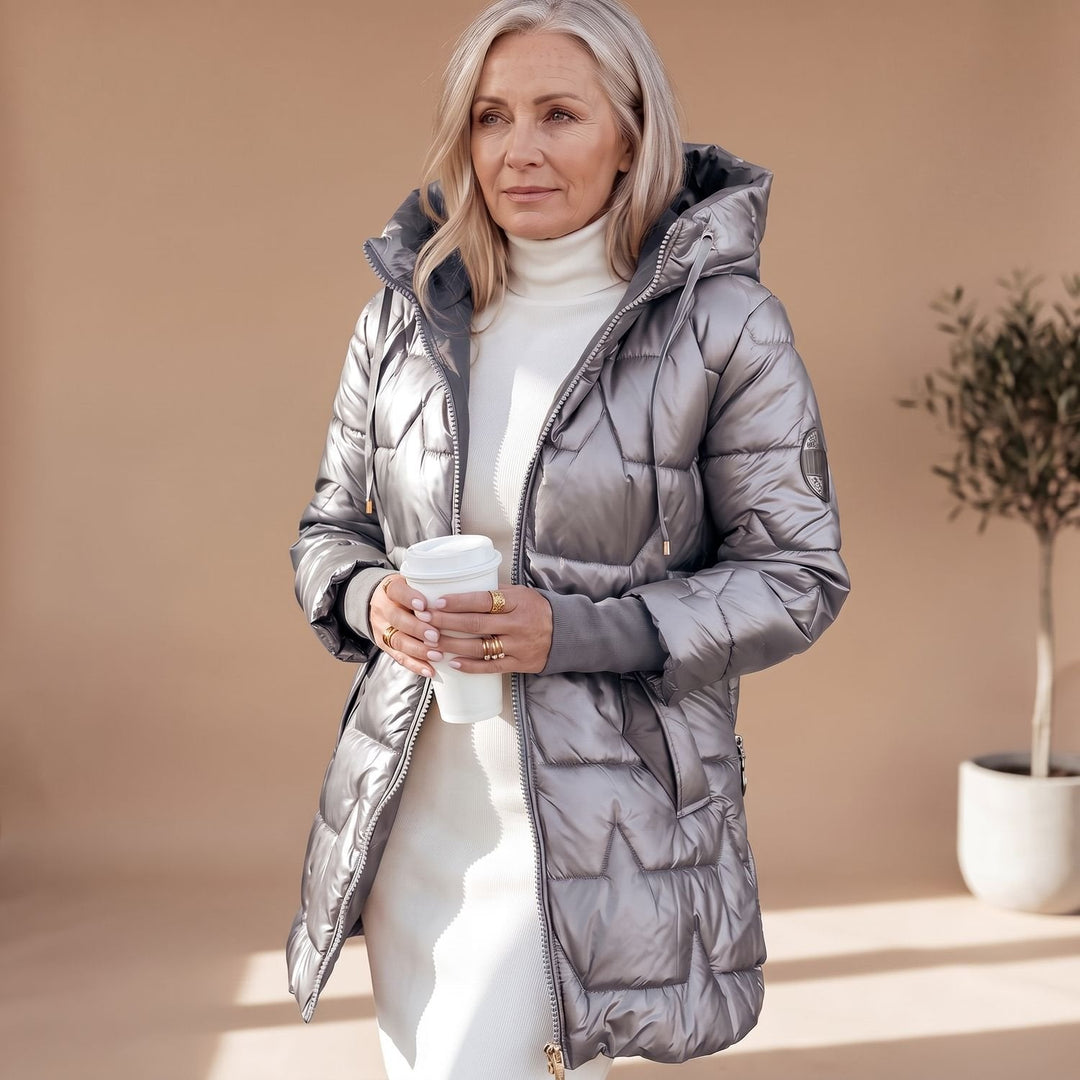 Charlotte | Women's Winter Jacket Quilted Midi Puffer Jacket with Hood