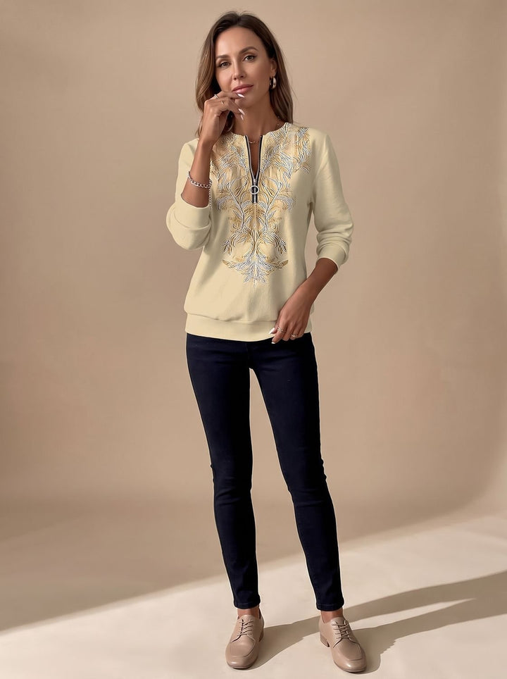 Emilia | Women's Zip Slim Fit Sweater with Floral Pattern and Zipper