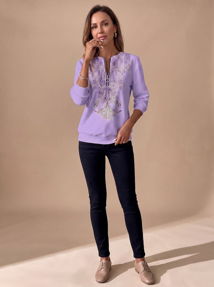 Emilia | Women's Zip Slim Fit Sweater with Floral Pattern and Zipper