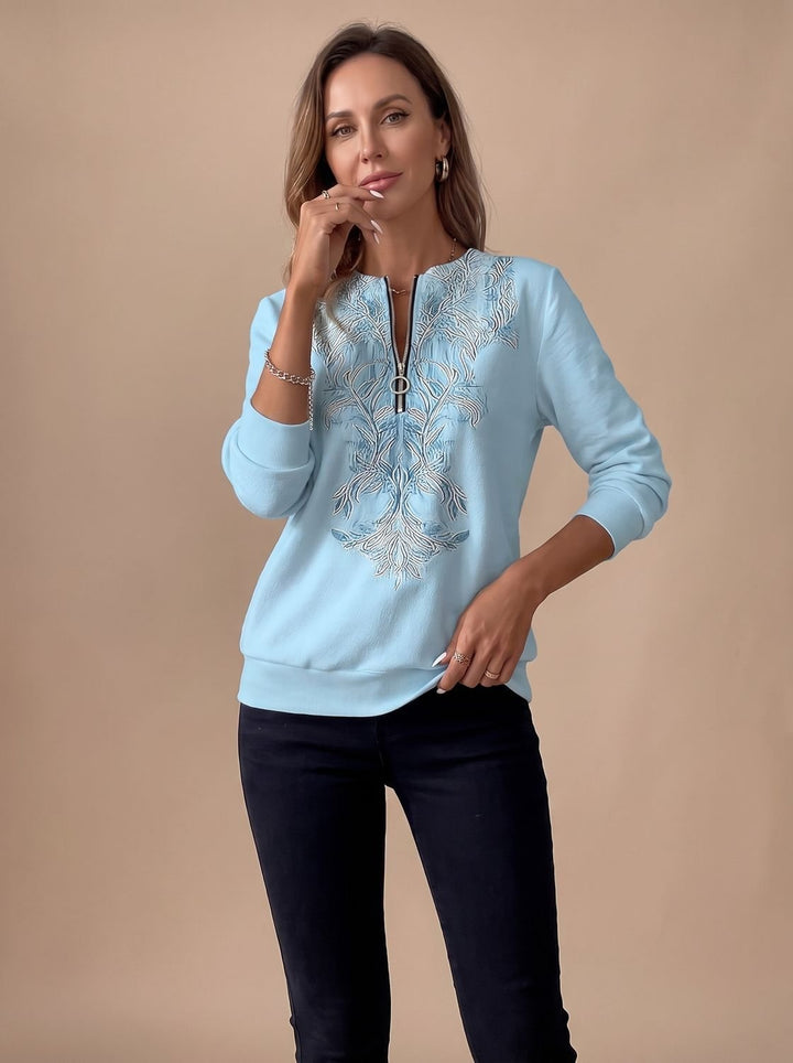Emilia | Women's Zip Slim Fit Sweater with Floral Pattern and Zipper