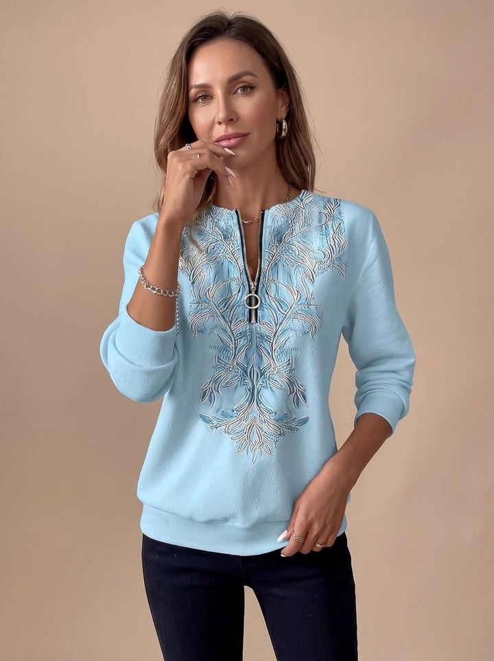 Emilia | Women's Zip Slim Fit Sweater with Floral Pattern and Zipper
