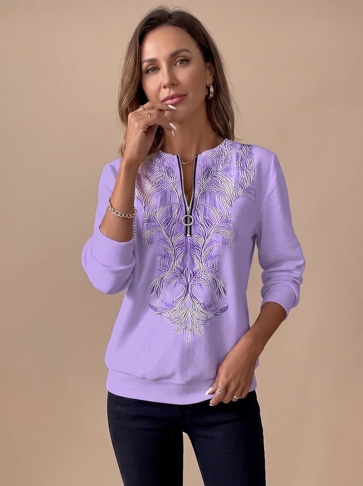 Emilia | Women's Zip Slim Fit Sweater with Floral Pattern and Zipper